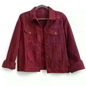 Women’s distressed Red wine Jean jacket